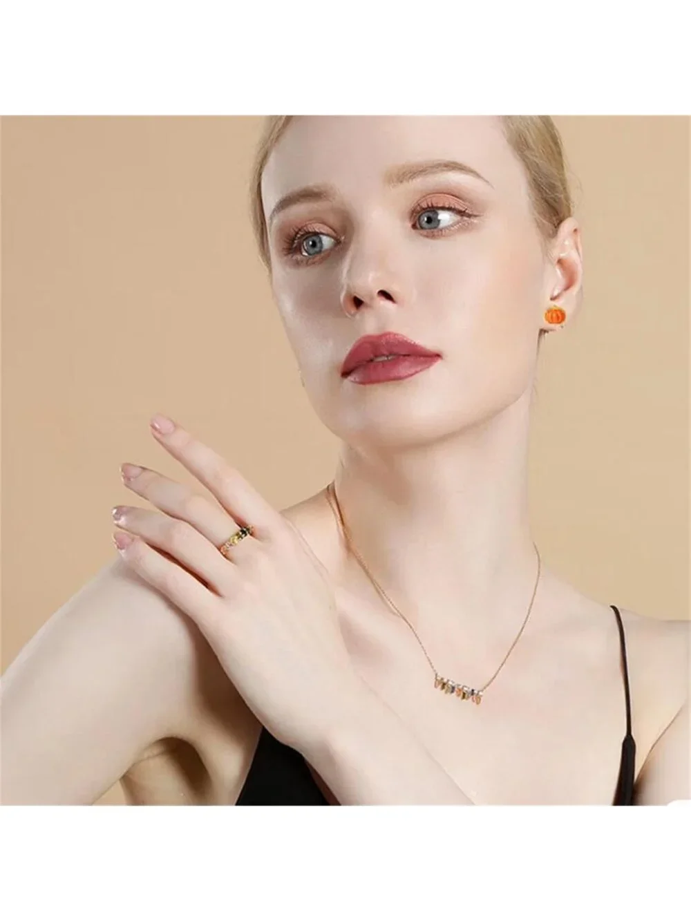 Women’s Style Gold Pumpkin Set Dainty Fall Halloween Jewelry Necklace Earrings